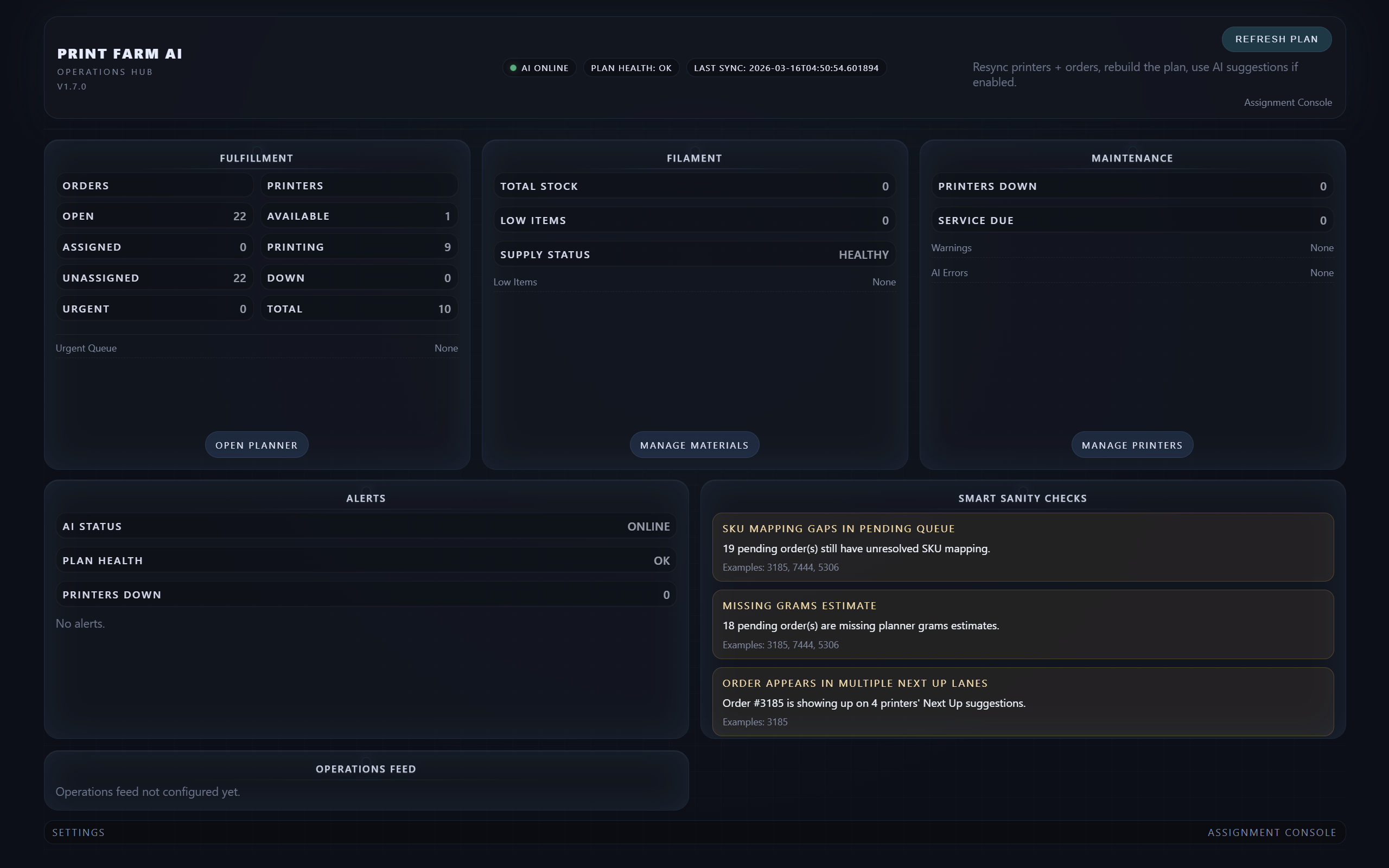 Print Farm AI Manager Command Center screenshot